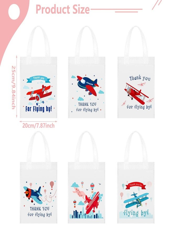 Ferraycle 24 Pcs Airplane Party Favor Bags Airplane Goodie Gift Bags with Handles Birthday Supplies Tote Treat Boxes Planes Party Decorations for Birthday Decorations Supplies(White Base) - Image 4